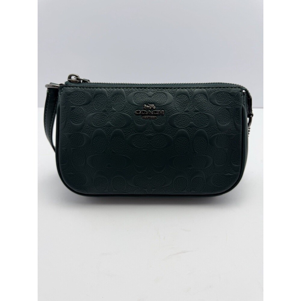 Coach mini Shoulder Bag Teal Embossed Signa Leather Baguette Zip Purse